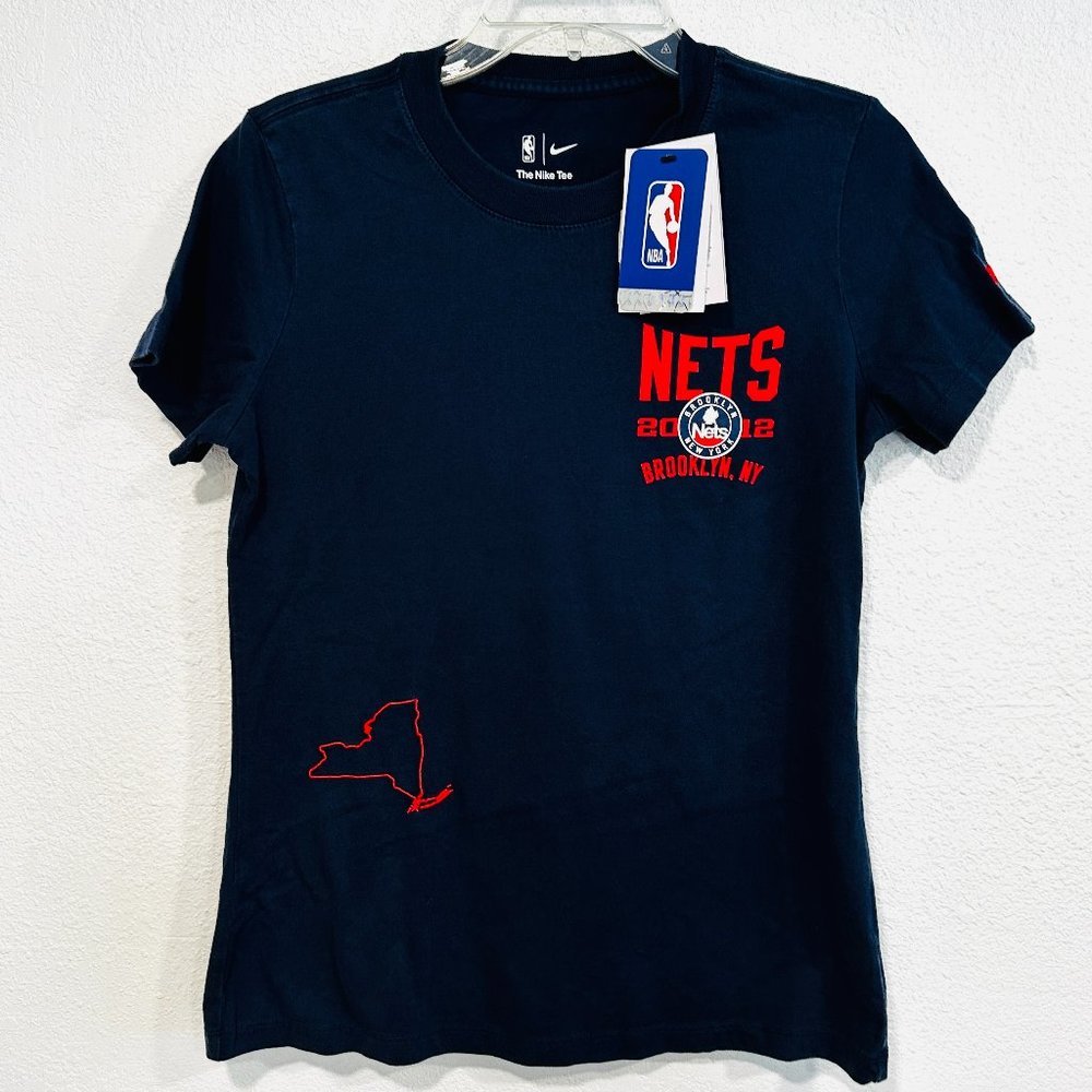 NWT Nike Womens NBA Tee 2012 Brooklyn NETS Basketball Navy Cap Sleeve Size Small